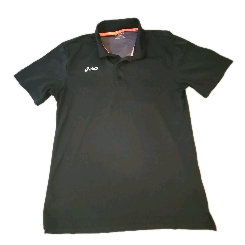 Asics Performance Polo Shirt Mens M Black Stretch Casual Active Quick-Dry